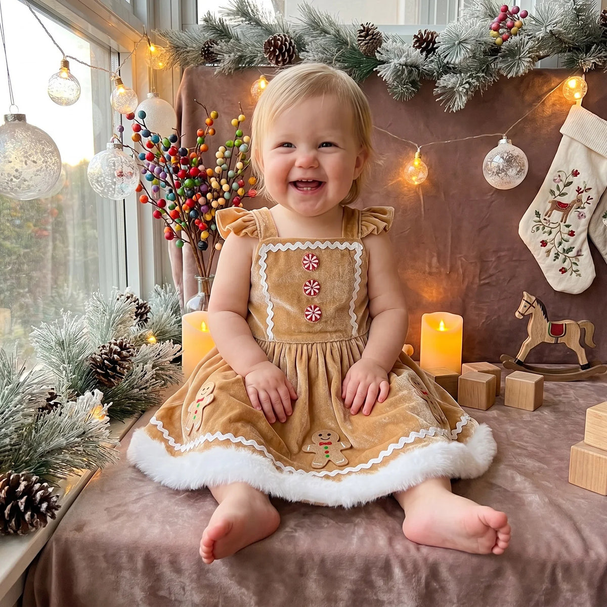 Gingerbread Velvet Christmas Dress
