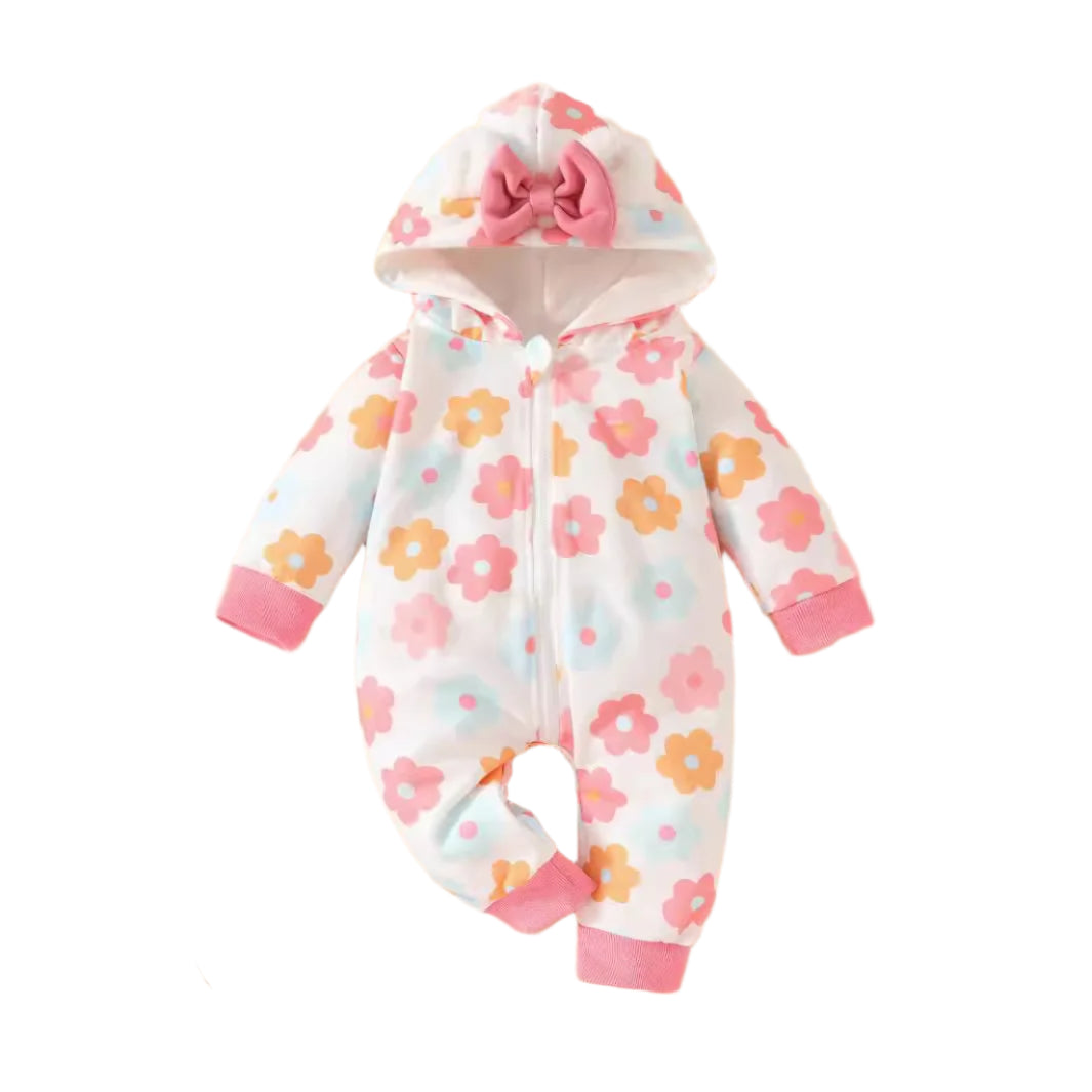 Ear Hooded Zip Floral Romper | 3 Colours