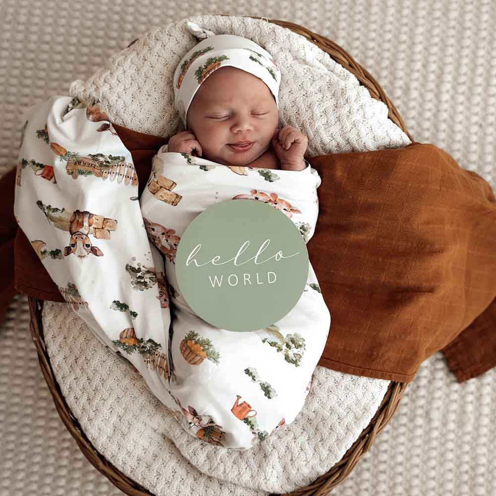 Snuggle Hunny Kids - Organic Baby Jersey Wrap & Beanie Set | Farm