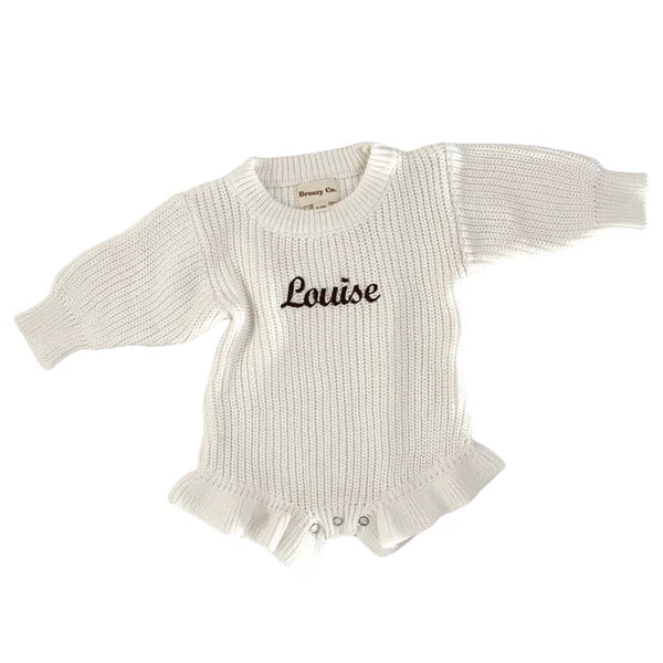 Breezy Co. - Personalised Frill Knit Romper | Milk