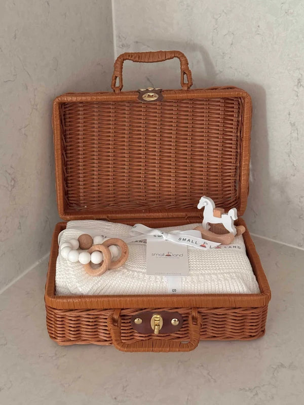 Small Land - Baby Gift Set Mini Basket  Suitcase | Unisex Newborn & Baby Shower Gift Box