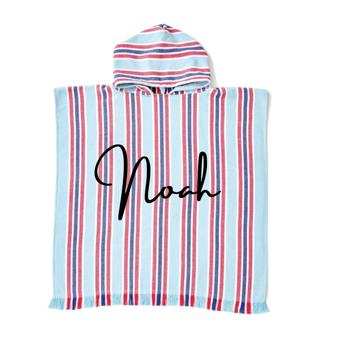 MLW By Design - Personalised Poncho Beach Towel | Blue & Red Stripes *LIMITED EDITION*