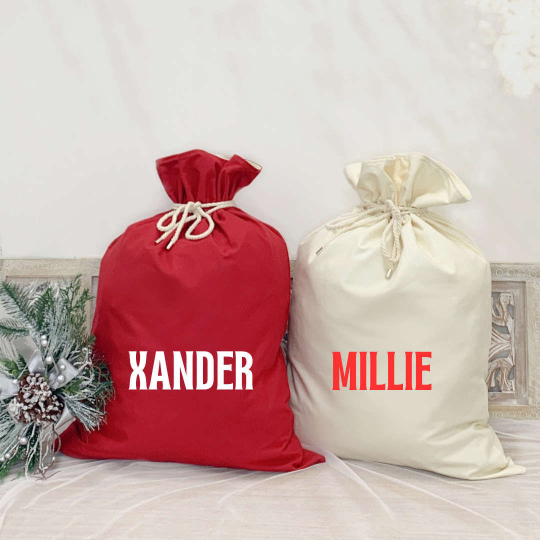 MLW By Design Canvas Christmas Personalised Santa Sacks 2 Colours My Little Wardrobe