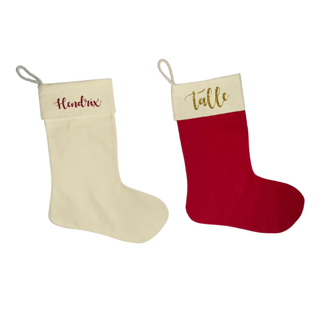 MLW By Design - Glittery Personalised Christmas Stockings | 2 Colours