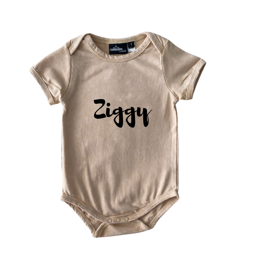 MLW By Design - Personalised Stonewash Sand Name Bodysuit *CLEARANCE*