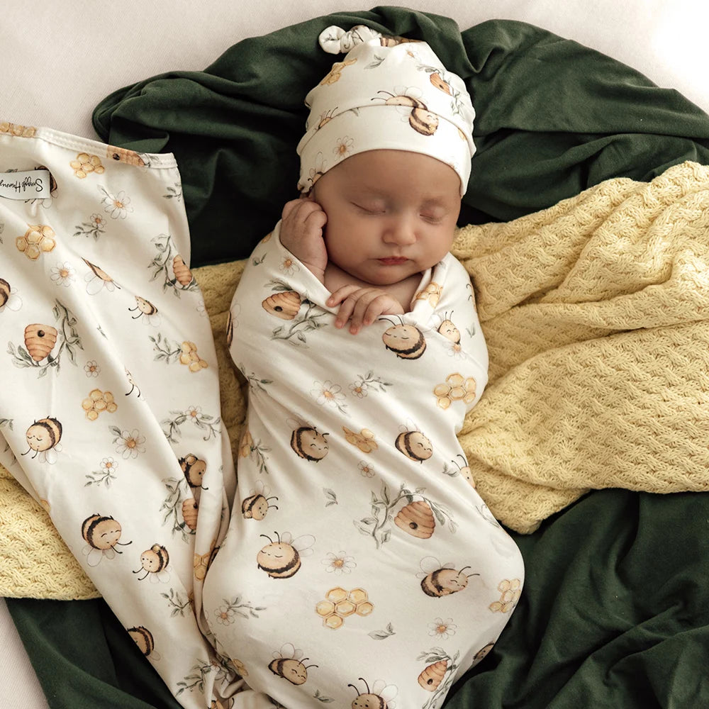 Snuggle Hunny Kids - Organic Baby Jersey Wrap & Beanie Set | Bumblebees