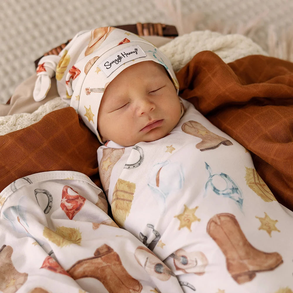 Snuggle Hunny Kids - Organic Baby Jersey Wrap & Beanie Set | Cowboys