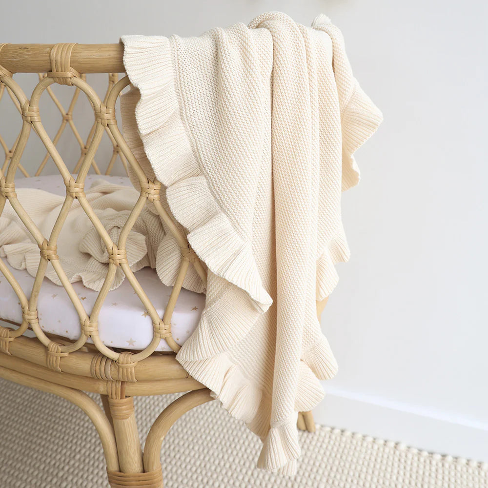 Snuggle Hunny Kids - Ruffle Knit Baby Blanket | Cream
