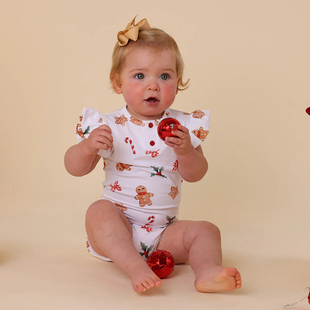 Snuggle Hunny Kids - Gingerbread Short Sleeve Organic Bodysuit With Frill
