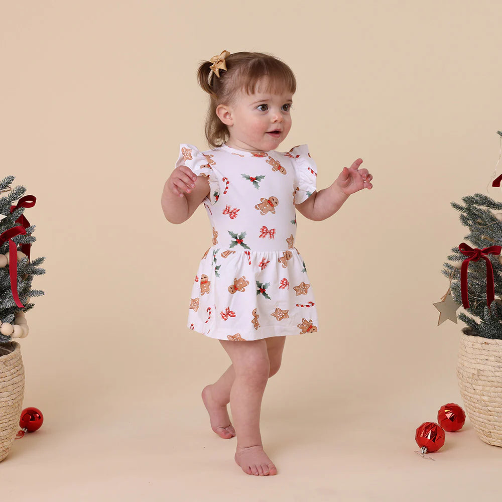 Snuggle Hunny Kids - Gingerbread Short Sleeve Organic Dress