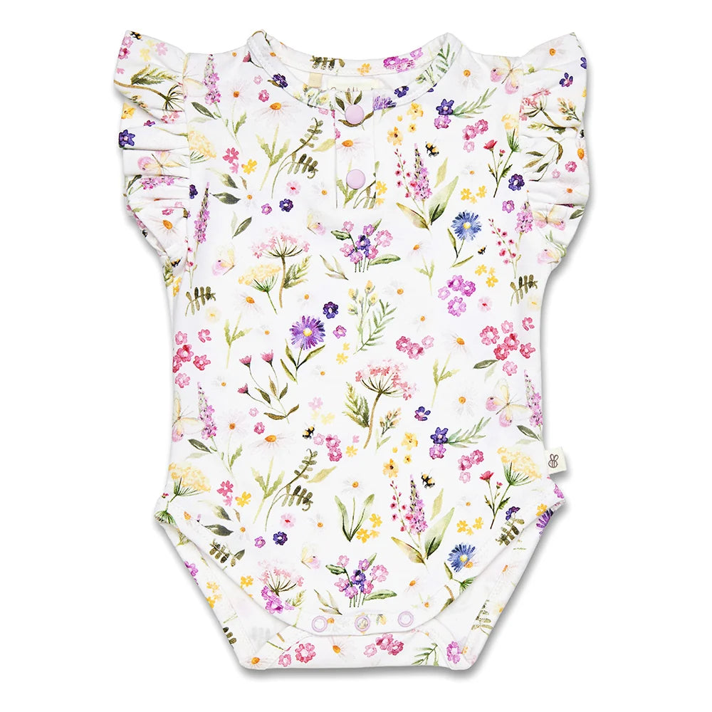 Snuggle Hunny Kids - Short Sleeve Frill Organic Bodysuit | Gracie