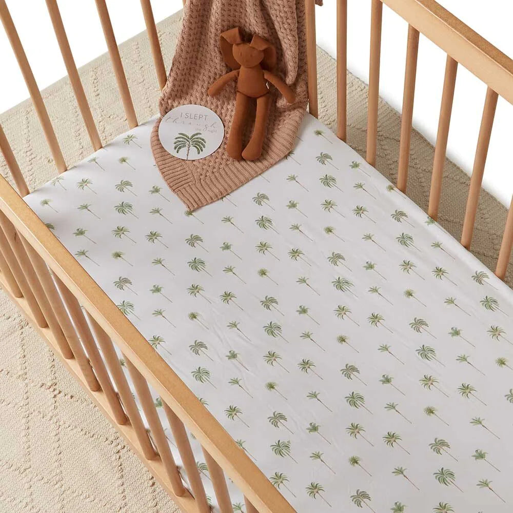 Snuggle Hunny Kids - Green Palm Fitted Cot Sheet