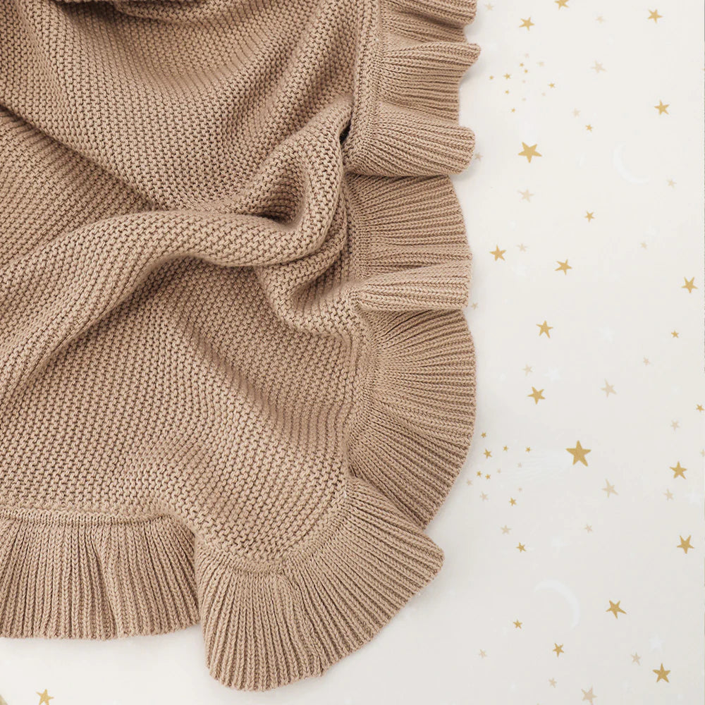 Snuggle Hunny Kids - Ruffle Knit Baby Blanket | Hazelnut
