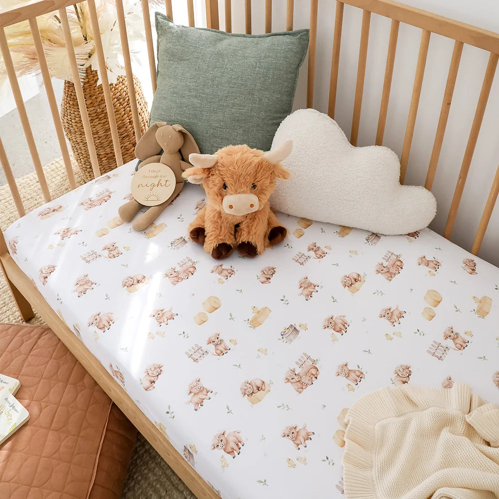Snuggle Hunny Kids - Organic Fitted Cot Sheet | Highland Cows