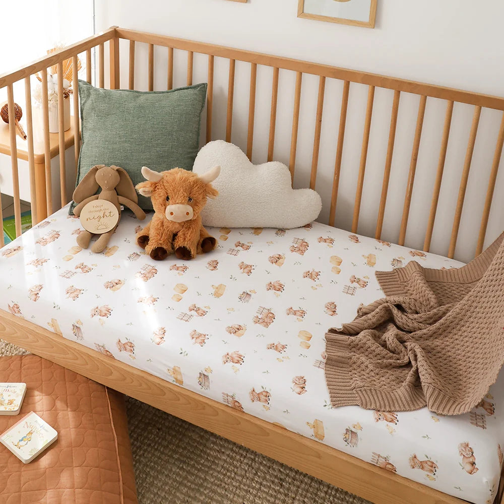 Snuggle Hunny Kids - Organic Fitted Cot Sheet | Highland Cows