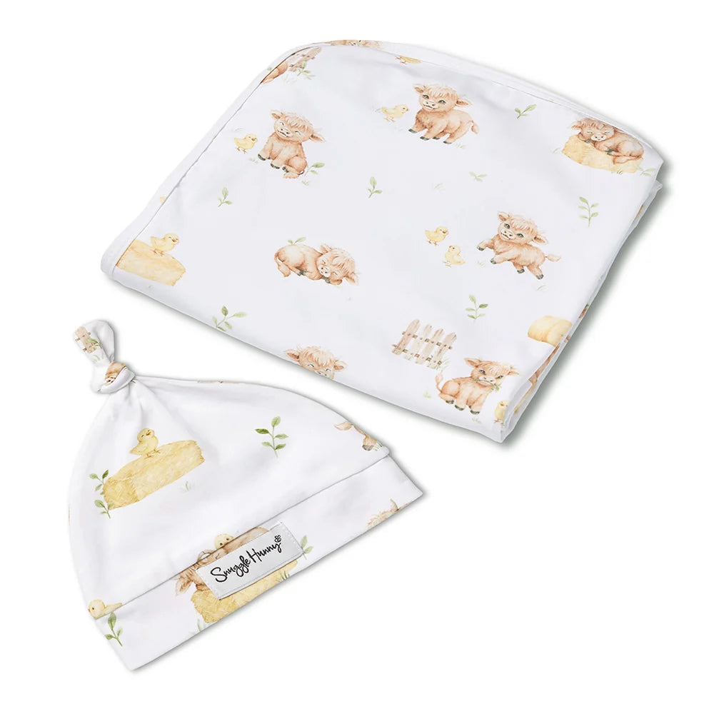Snuggle Hunny Kids - Organic Baby Jersey Wrap & Beanie Set | Highland Cows