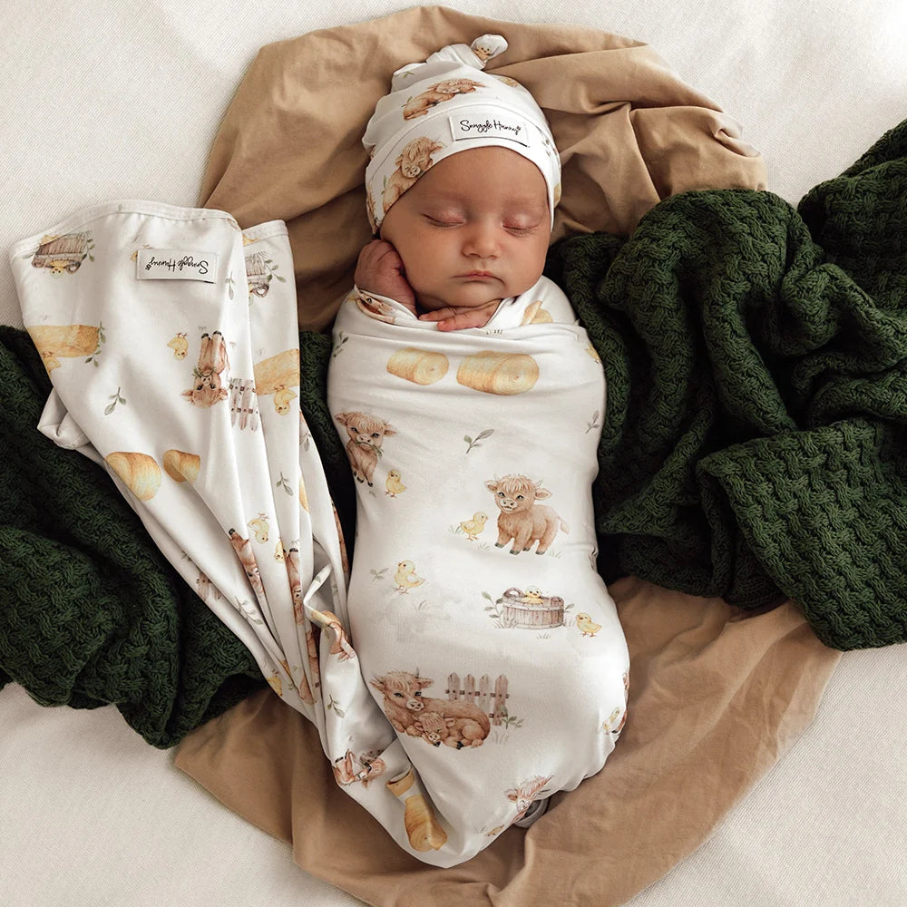 Snuggle Hunny Kids - Organic Baby Jersey Wrap & Beanie Set | Highland Cows