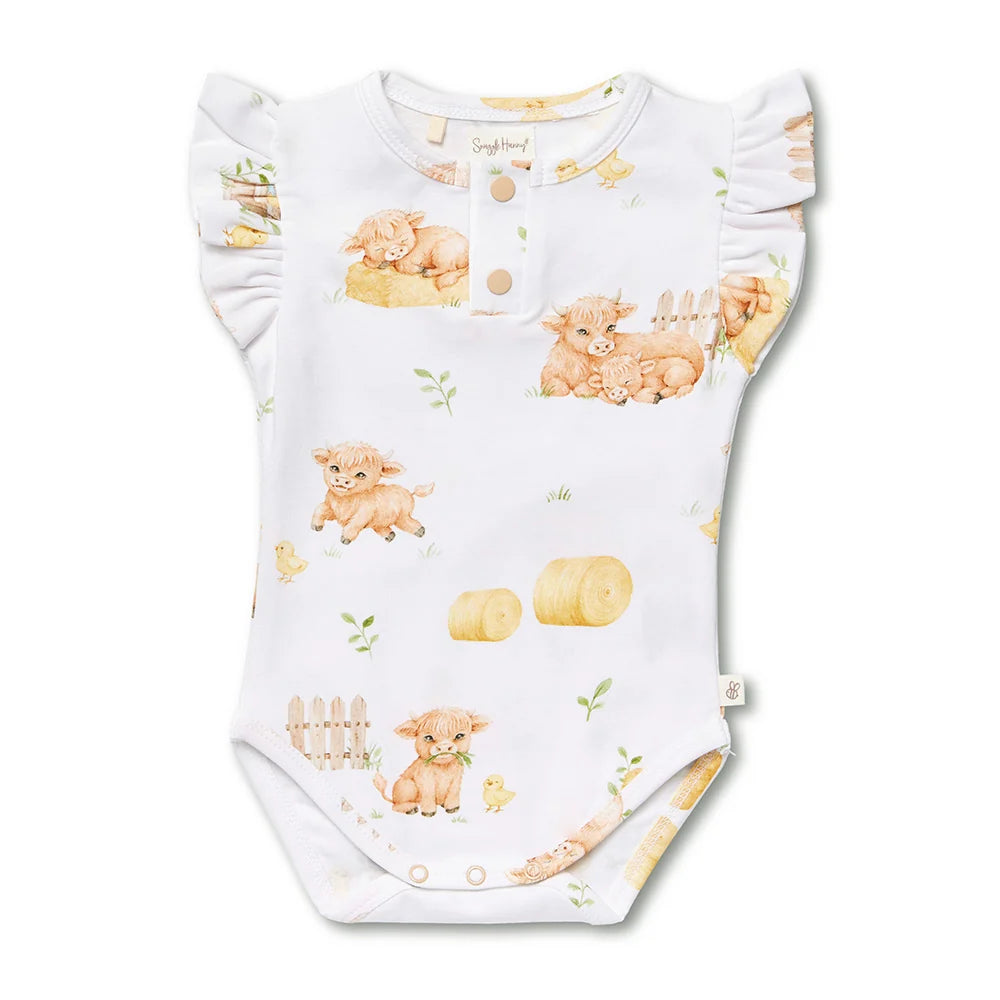 Snuggle Hunny Kids - Short Sleeve Frill Organic Bodysuit | Highland Cows