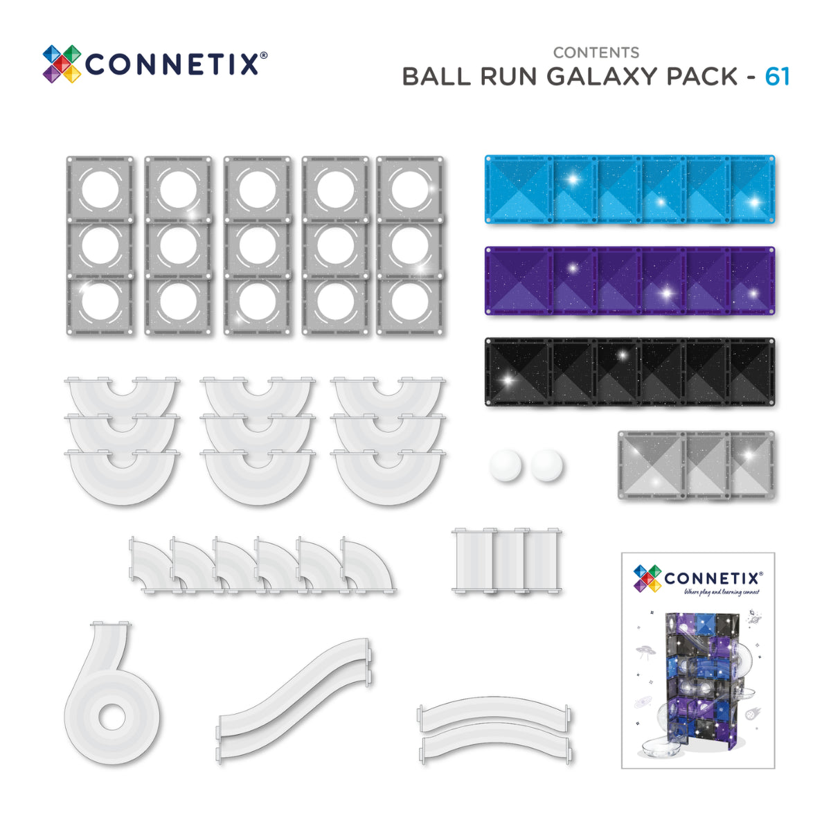 Connetix Tiles - 61 Piece Ball Run Galaxy Pack