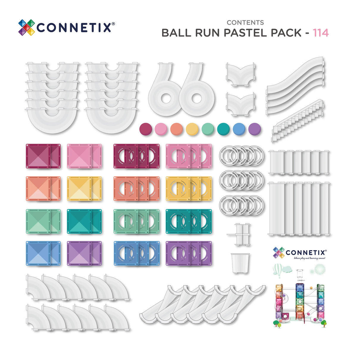 Connetix Tiles - 114 Piece Ball Run Pastel Pack