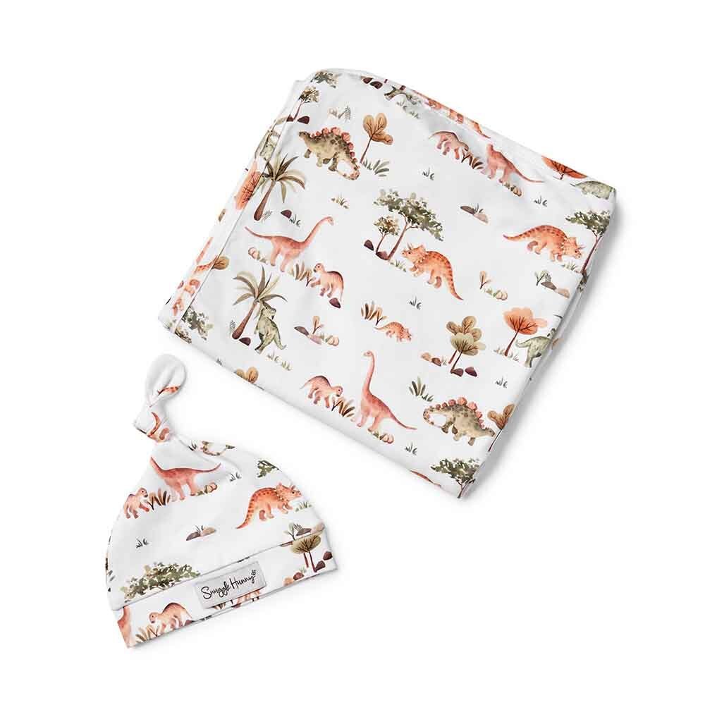 Snuggle Hunny Kids - Organic Baby Jersey Wrap & Beanie Set | Dino