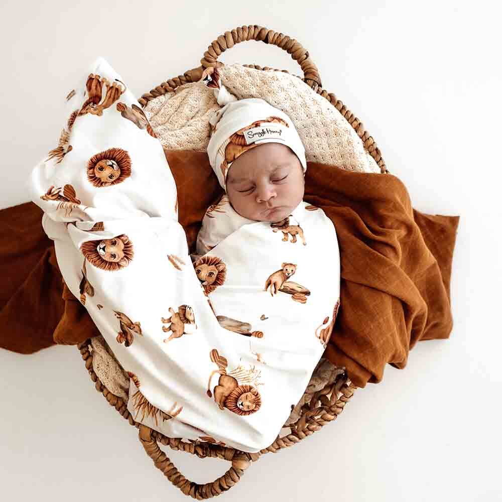 Snuggle Hunny Kids - Organic Baby Jersey Wrap & Beanie Set | Lion