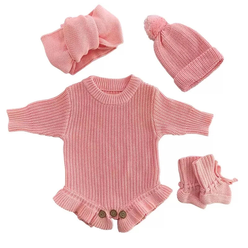 Breezy Co. - Frill Knit Romper & Accessories Bundle | Pink