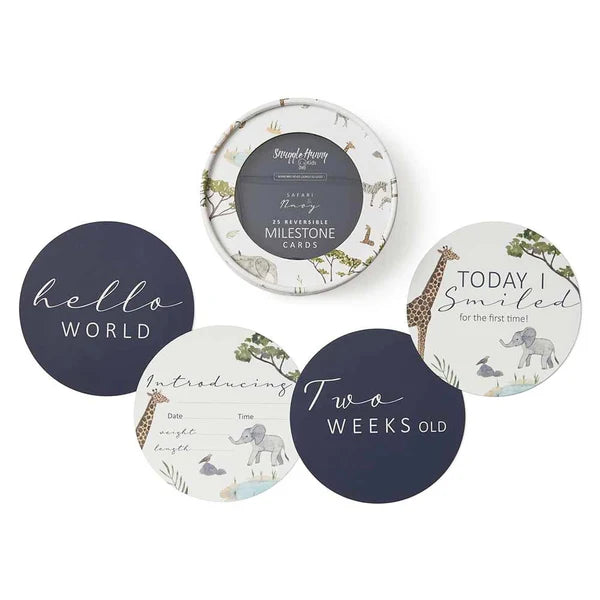 Snuggle Hunny Kids - Reversible Milestone Cards | Safari & Navy