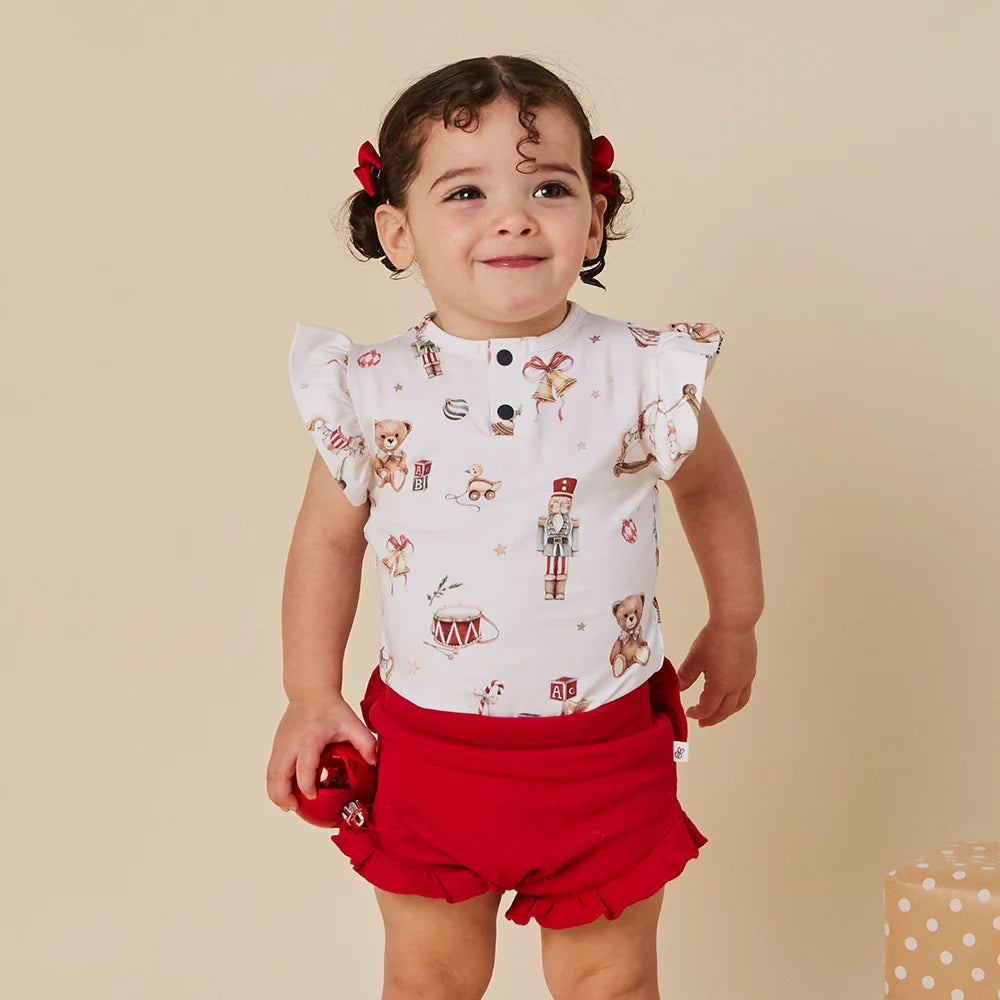 Snuggle Hunny Kids - Santa's Toy Shop Short Sleeve Organic Bodysuit With Frill