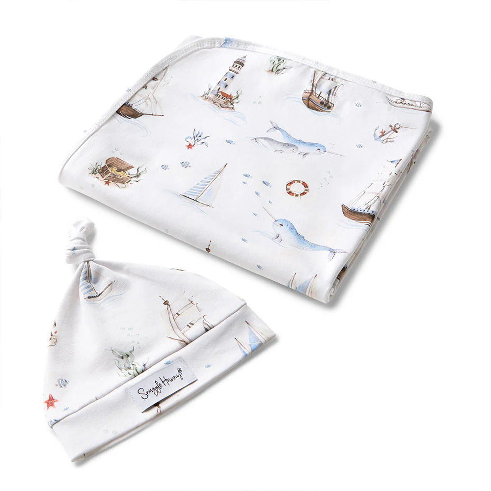 Snuggle Hunny Kids - Organic Baby Jersey Wrap & Beanie Set | Set Sail