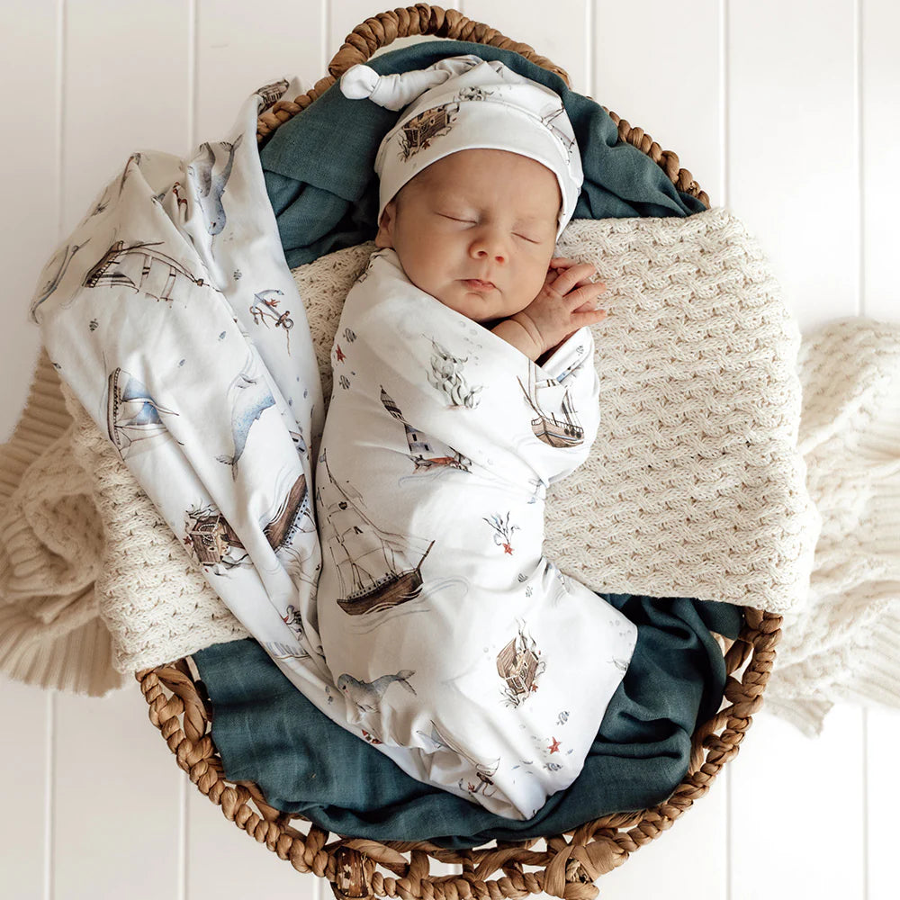 Snuggle Hunny Kids - Organic Baby Jersey Wrap & Beanie Set | Set Sail