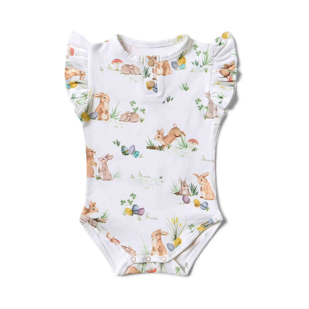 Snuggle Hunny Kids - Short Frill Sleeve Organic Bodysuit | Easter Bunnies