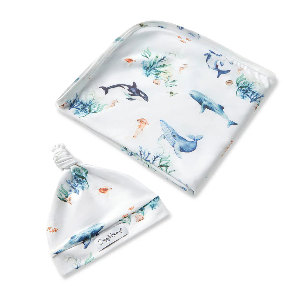 Snuggle Hunny Kids - Organic Baby Jersey Wrap & Beanie Set | Ocean