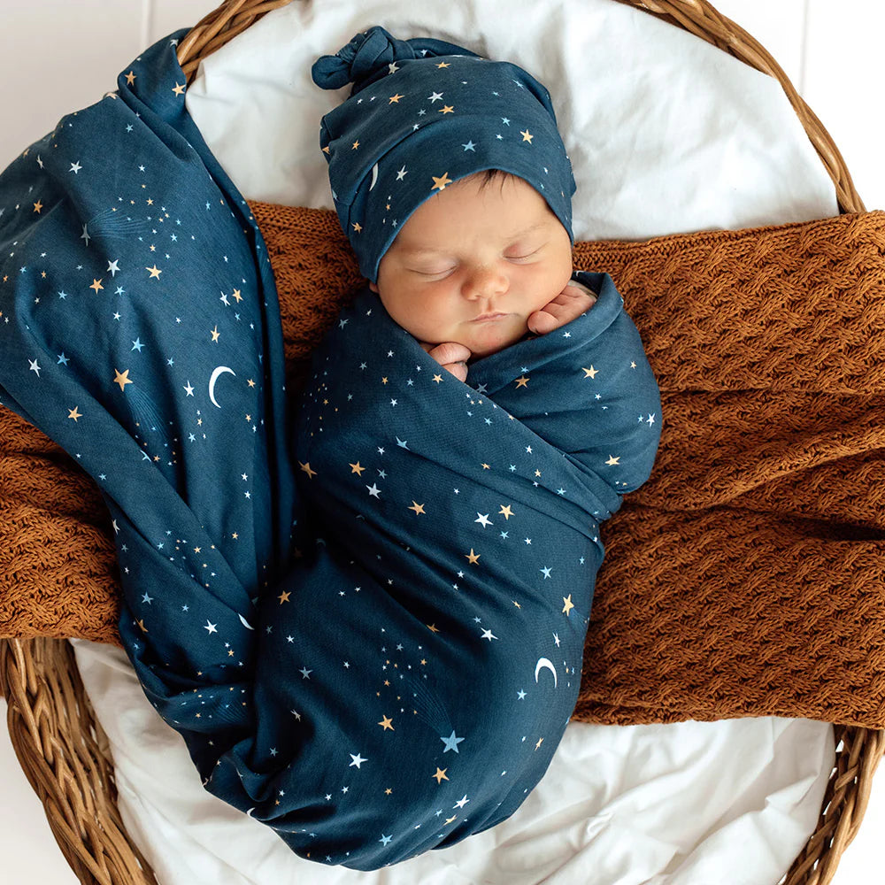 Snuggle Hunny Kids - Organic Baby Jersey Wrap & Beanie Set | Starry Night