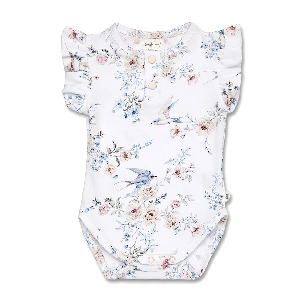 Snuggle Hunny Kids - Short Sleeve Frill Organic Bodysuit | Sweet Swallows