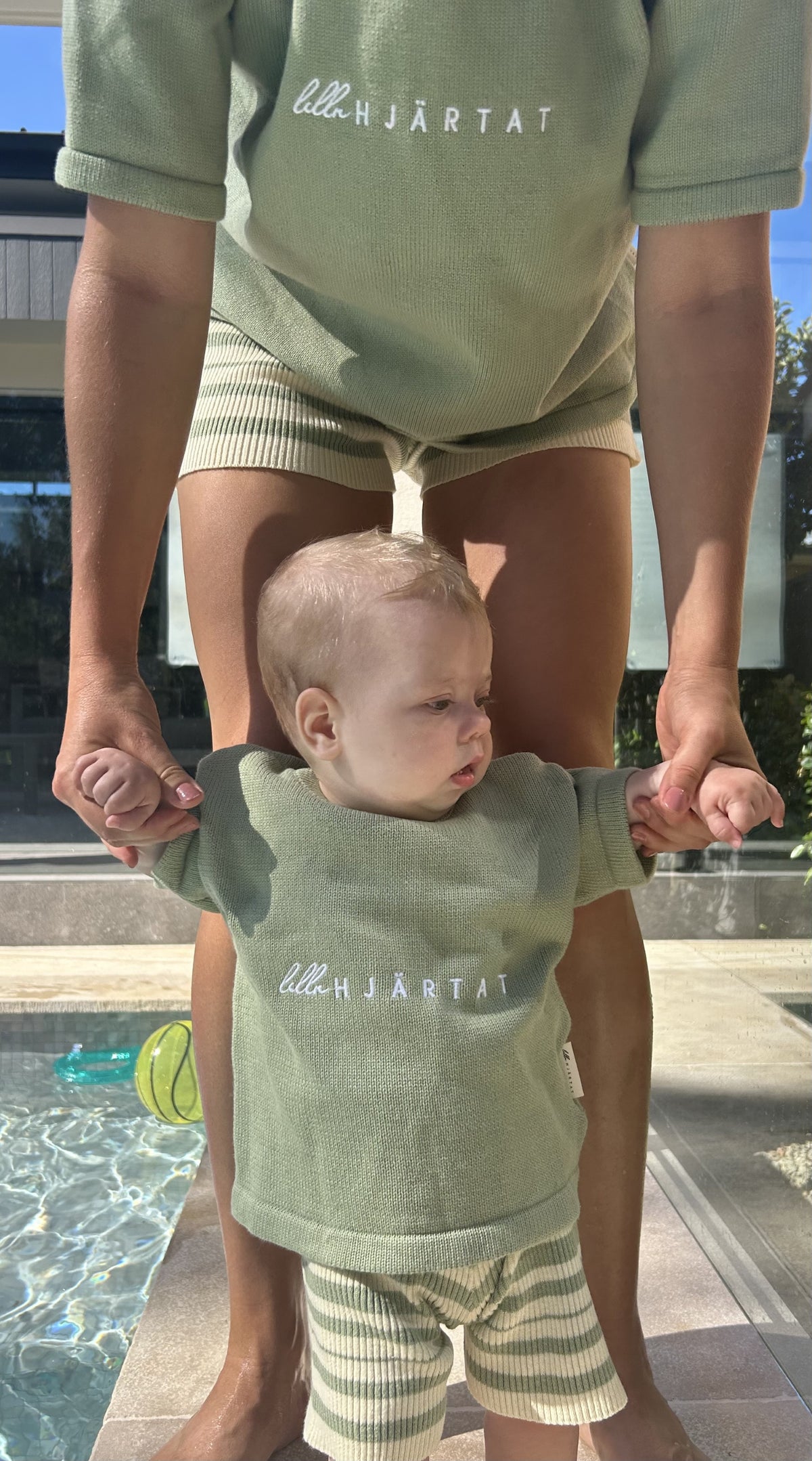 Lilla Hjärtat - Stripe Bike Shorts | Sage & Cream *CLEARANCE*