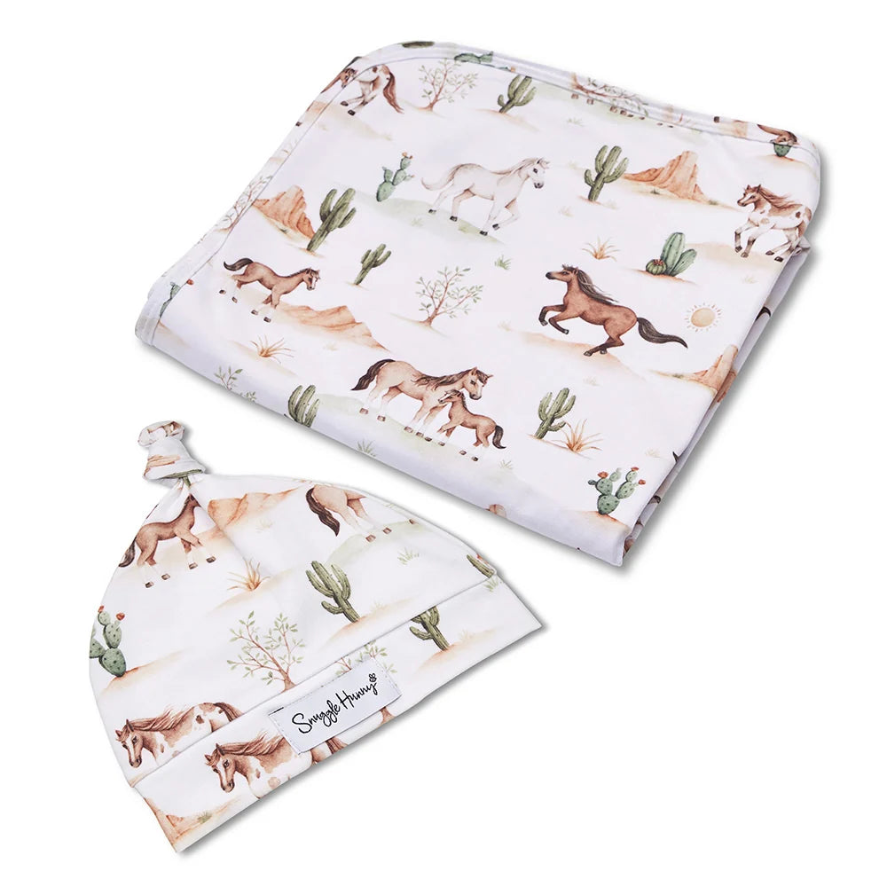 Snuggle Hunny Kids - Organic Baby Jersey Wrap & Beanie Set | Wild Horses