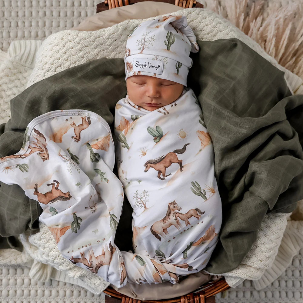Snuggle Hunny Kids - Organic Baby Jersey Wrap & Beanie Set | Wild Horses