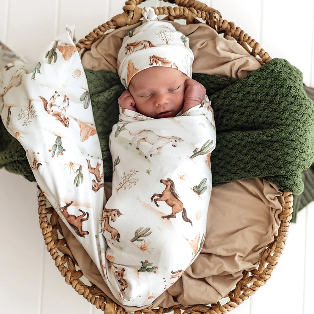 Snuggle Hunny Kids - Organic Baby Jersey Wrap & Beanie Set | Wild Horses