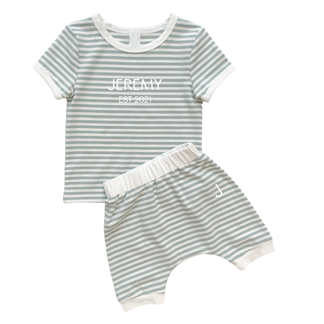 MLW By Design - Established Personalised Short Set | Thyme Stripe