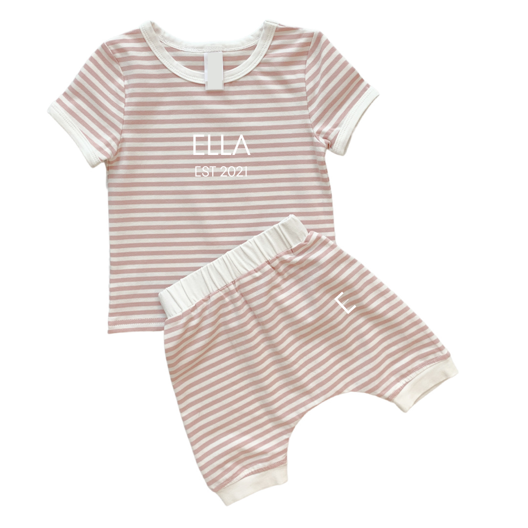 MLW By Design - Established Personalised Short Set | Blush Stripe