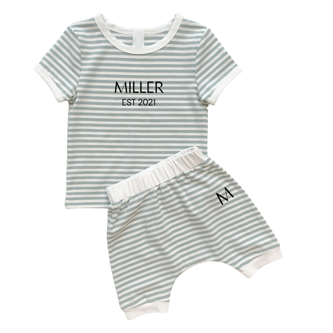 MLW By Design - Established Personalised Short Set | Thyme Stripe