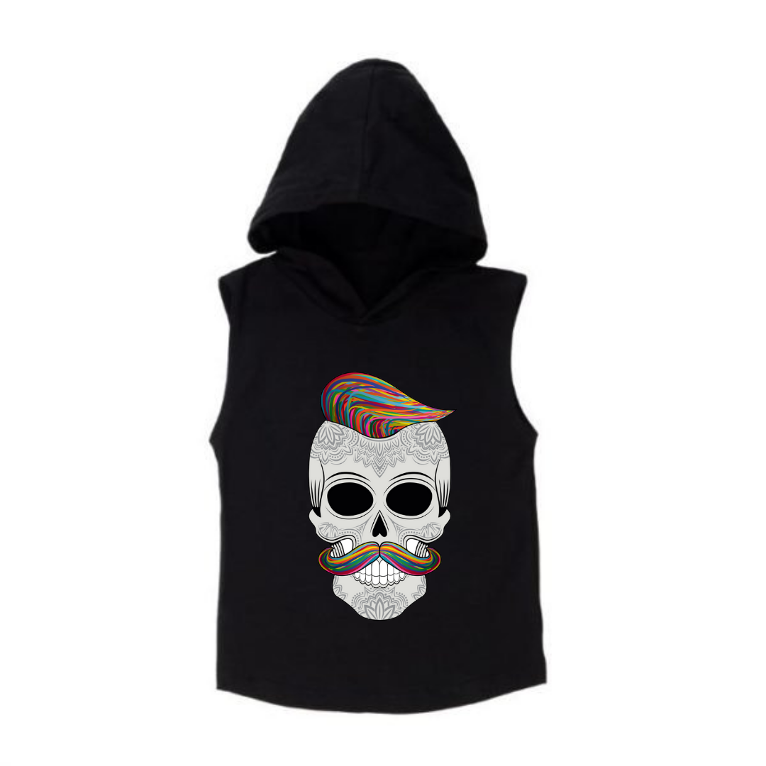 MLW By Design Hipster Skull Sleeveless Hoodie Black or White