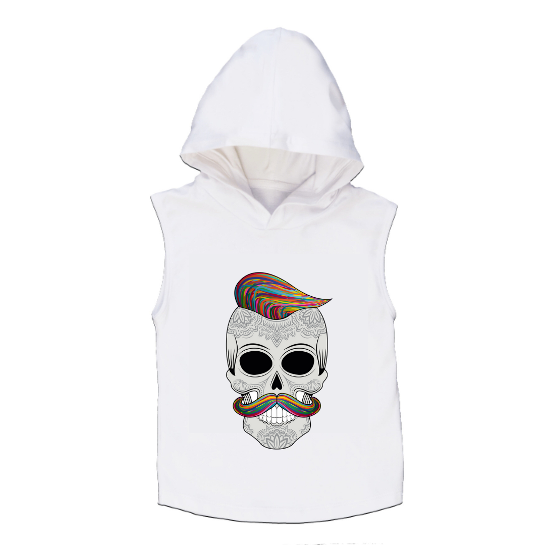 MLW By Design Hipster Skull Sleeveless Hoodie Black or White