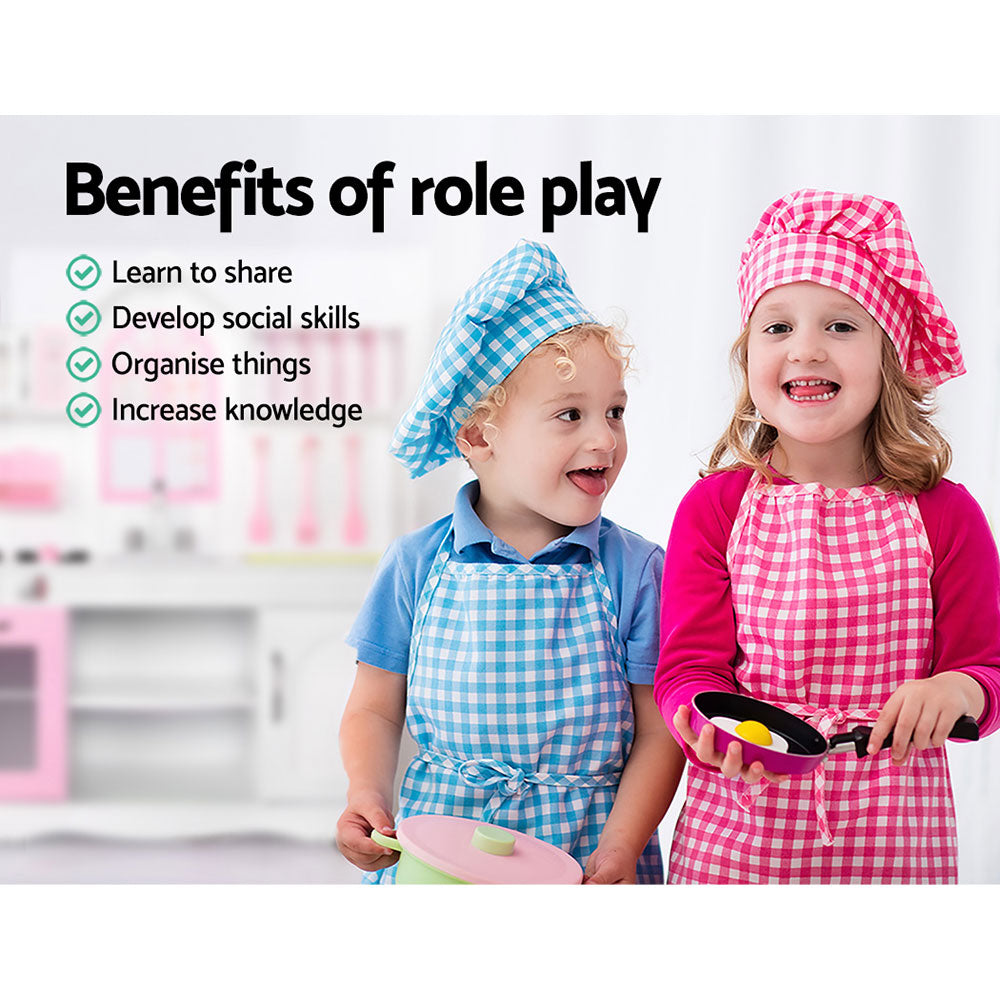 Kids Wooden Kitchen Play Set - White & Pink