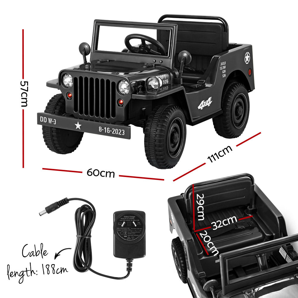 Retro Military Ride On Car | Black