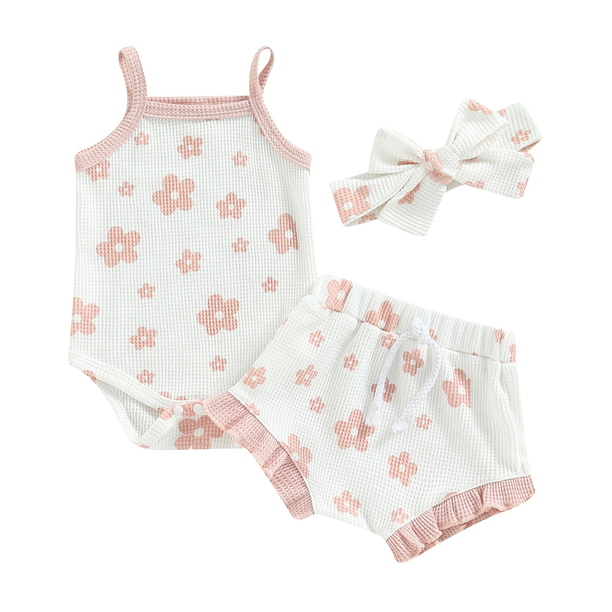 Waffle Daisy Frilly Bloomers Set | Pink