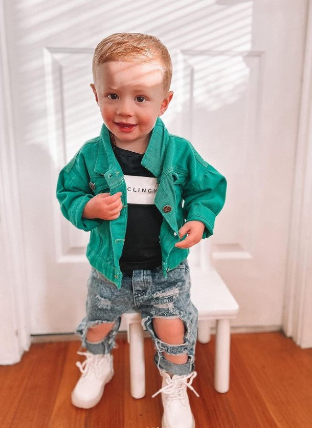 Distressed Denim Jacket Green