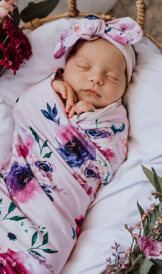 Snuggle Hunny Kids - Floral Kiss Baby Jersey Wrap & Topknot Set