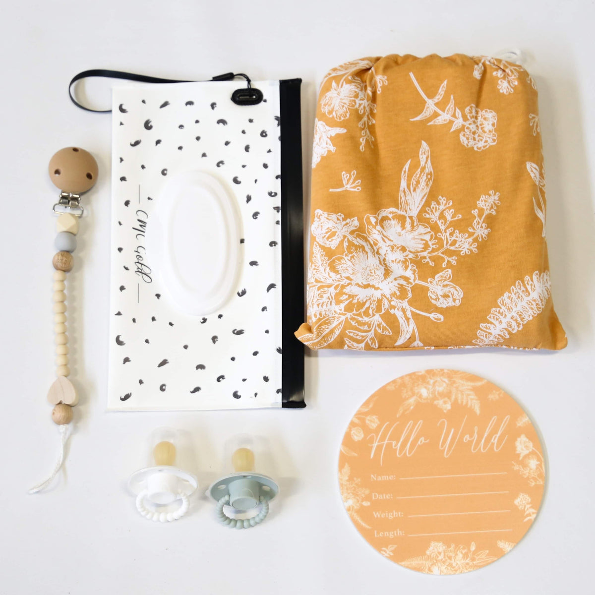 CMC GOLD -  Birth Bundle Golden Floral Swaddle Set